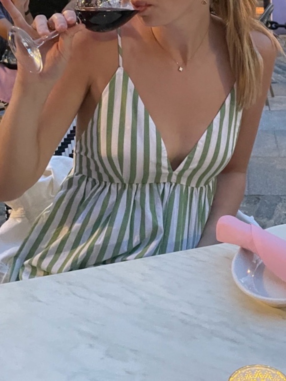 Abercrombie Green and White Striped V-Neck Sundress